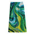 Blue And Green Acid Melt Print Cotton Front Slit Maxi Skirt
