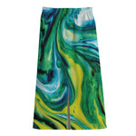 Blue And Green Acid Melt Print Cotton Front Slit Maxi Skirt