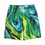 Blue And Green Acid Melt Print Cotton Shorts