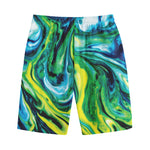 Blue And Green Acid Melt Print Cotton Shorts