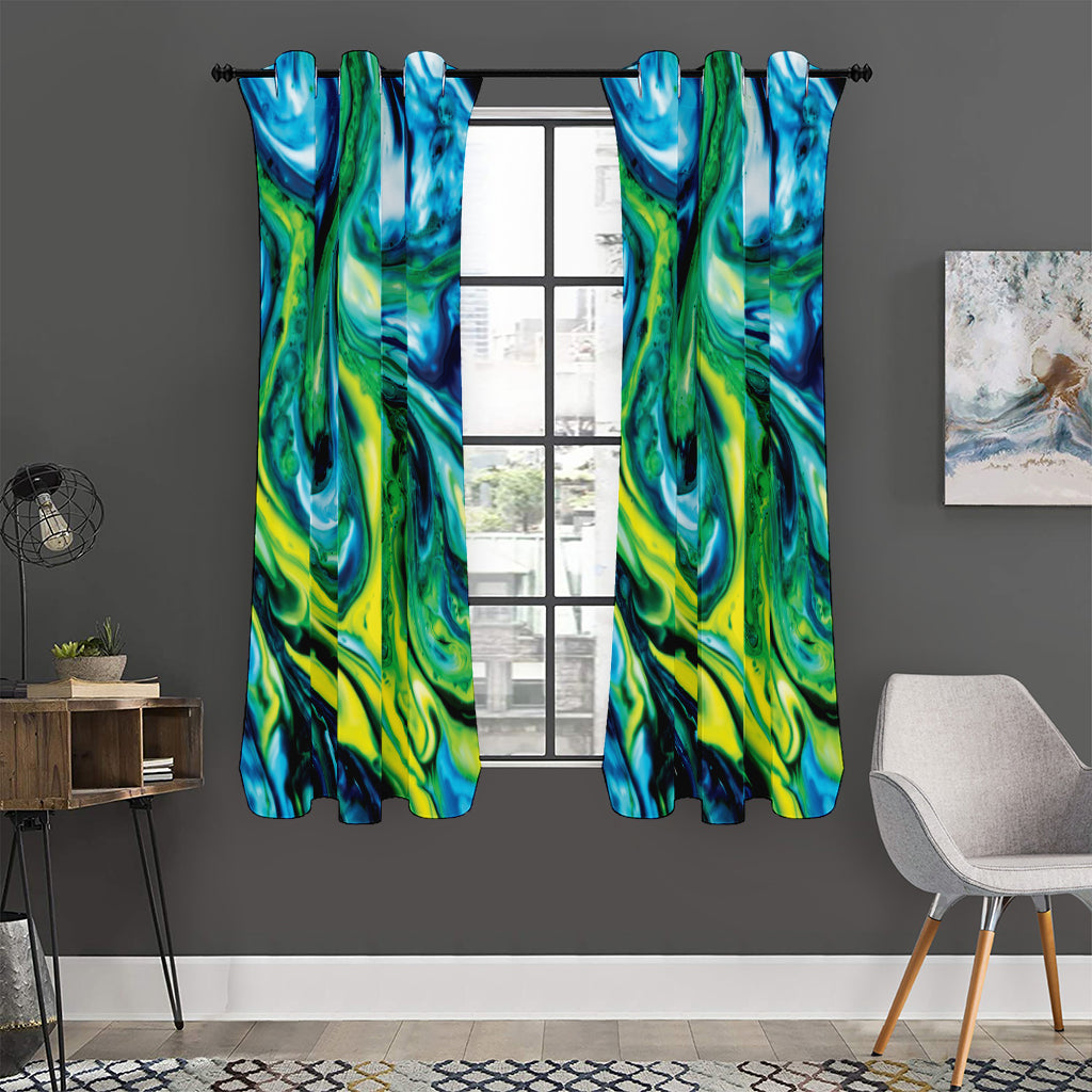 Blue And Green Acid Melt Print Curtain