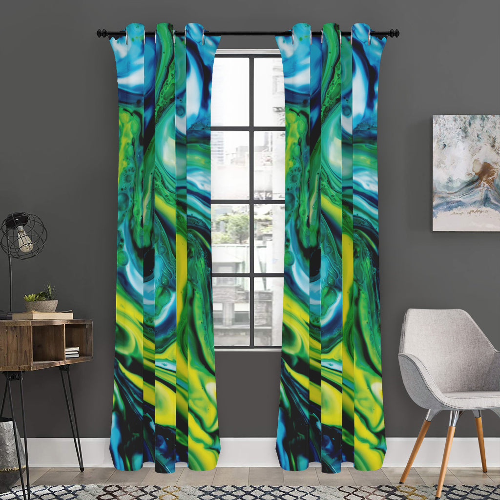 Blue And Green Acid Melt Print Curtain