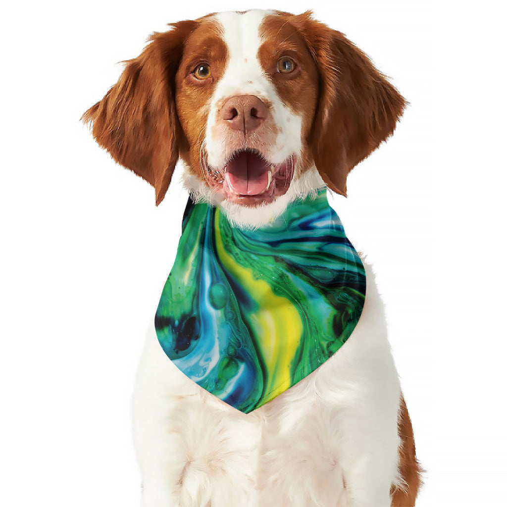 Blue And Green Acid Melt Print Dog Bandana