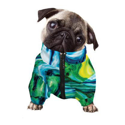 Blue And Green Acid Melt Print Dog Zip Up Jacket