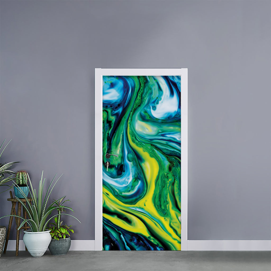 Blue And Green Acid Melt Print Door Sticker