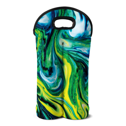Blue And Green Acid Melt Print Double Neoprene Wine Tote