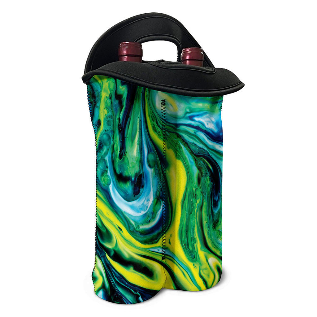 Blue And Green Acid Melt Print Double Neoprene Wine Tote