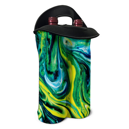 Blue And Green Acid Melt Print Double Neoprene Wine Tote