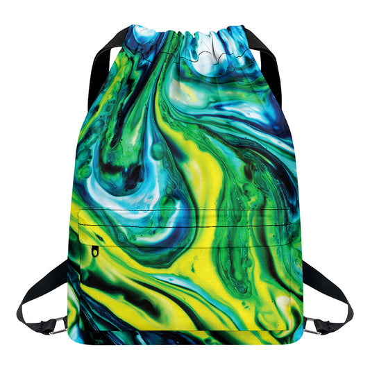 Blue And Green Acid Melt Print Drawstring Backpack