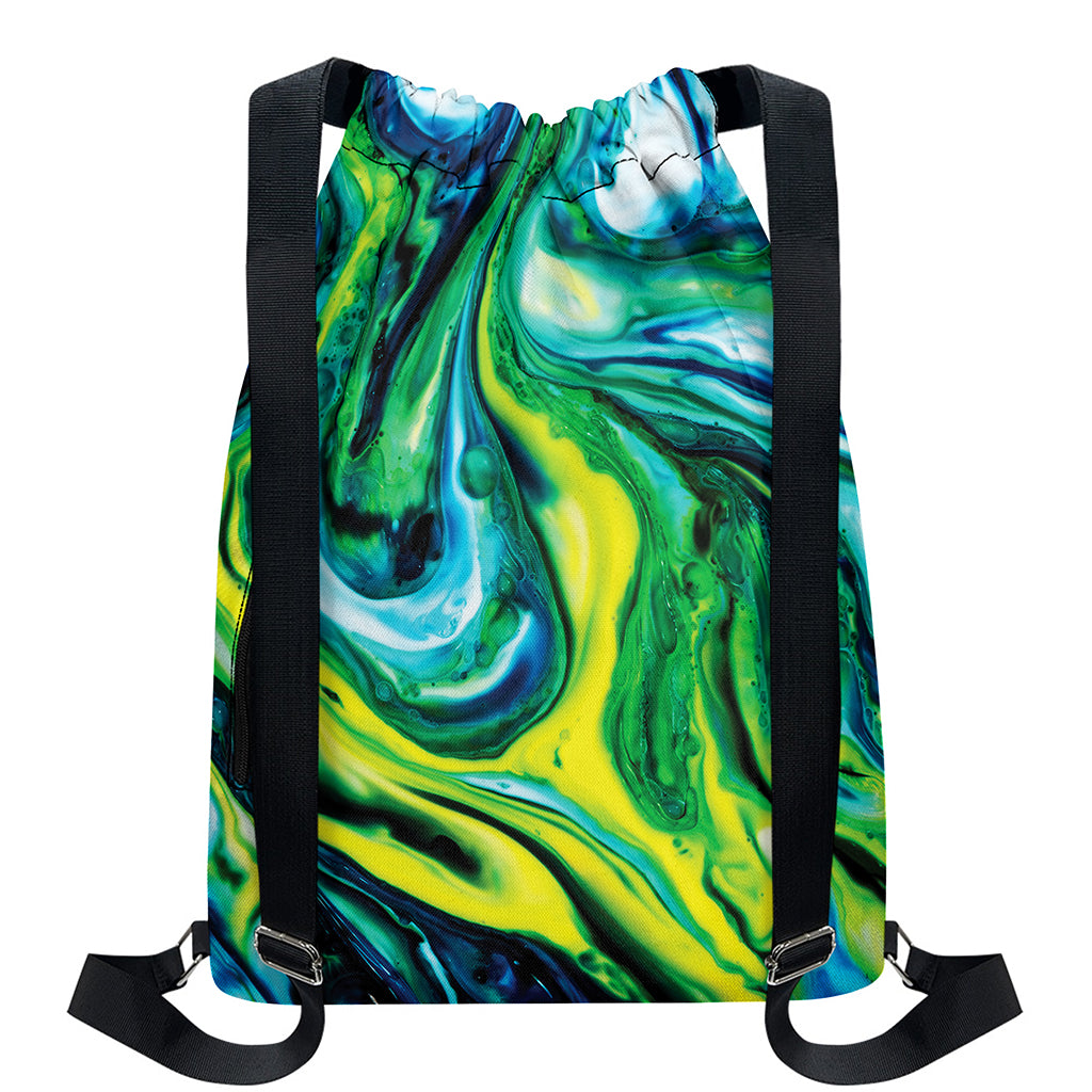 Blue And Green Acid Melt Print Drawstring Backpack