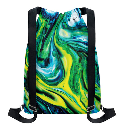 Blue And Green Acid Melt Print Drawstring Backpack