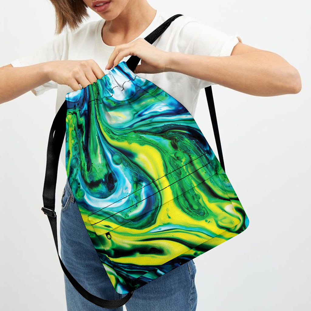 Blue And Green Acid Melt Print Drawstring Backpack