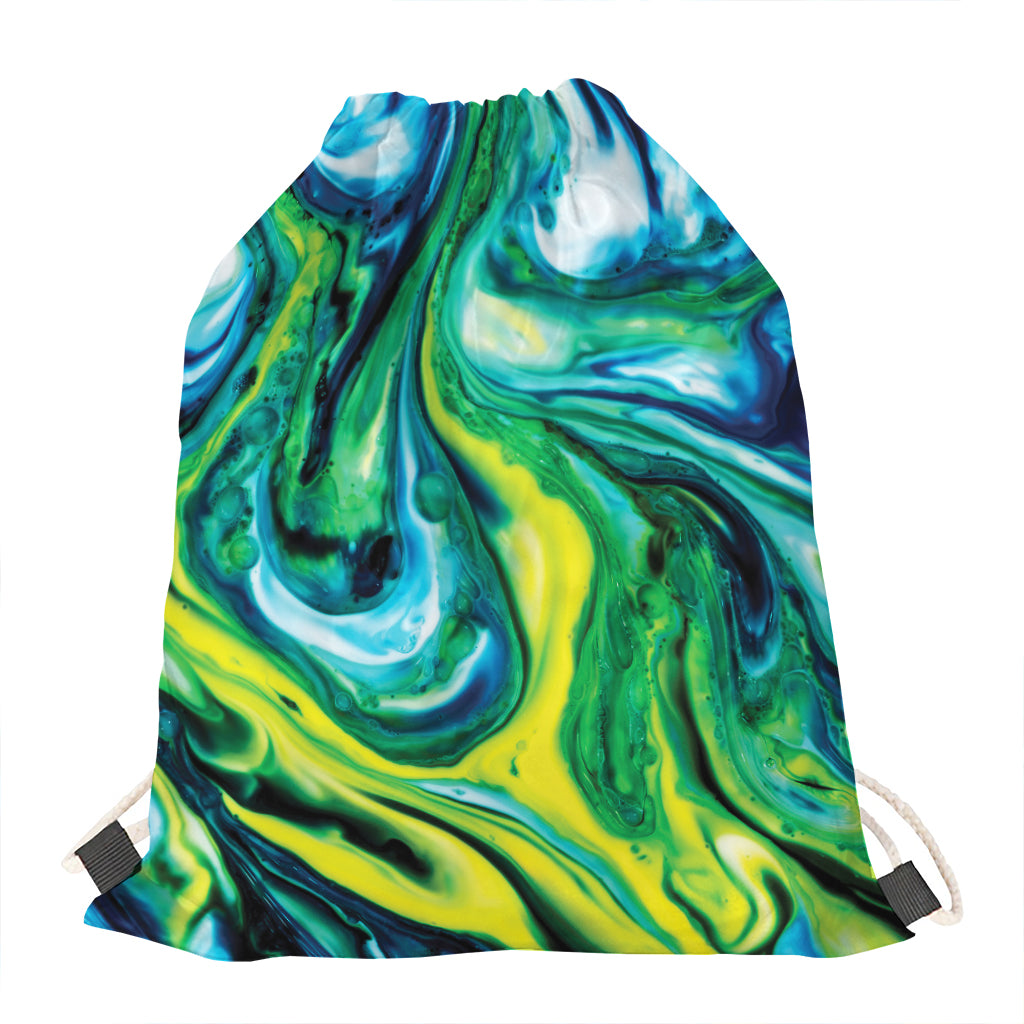 Blue And Green Acid Melt Print Drawstring Bag