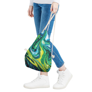 Blue And Green Acid Melt Print Drawstring Bag