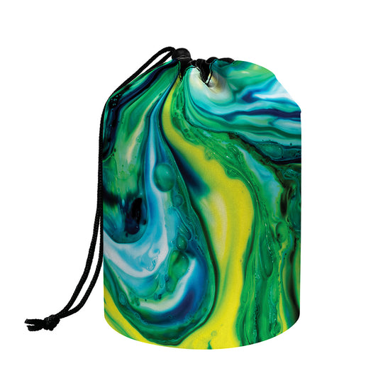 Blue And Green Acid Melt Print Drawstring Makeup Bag