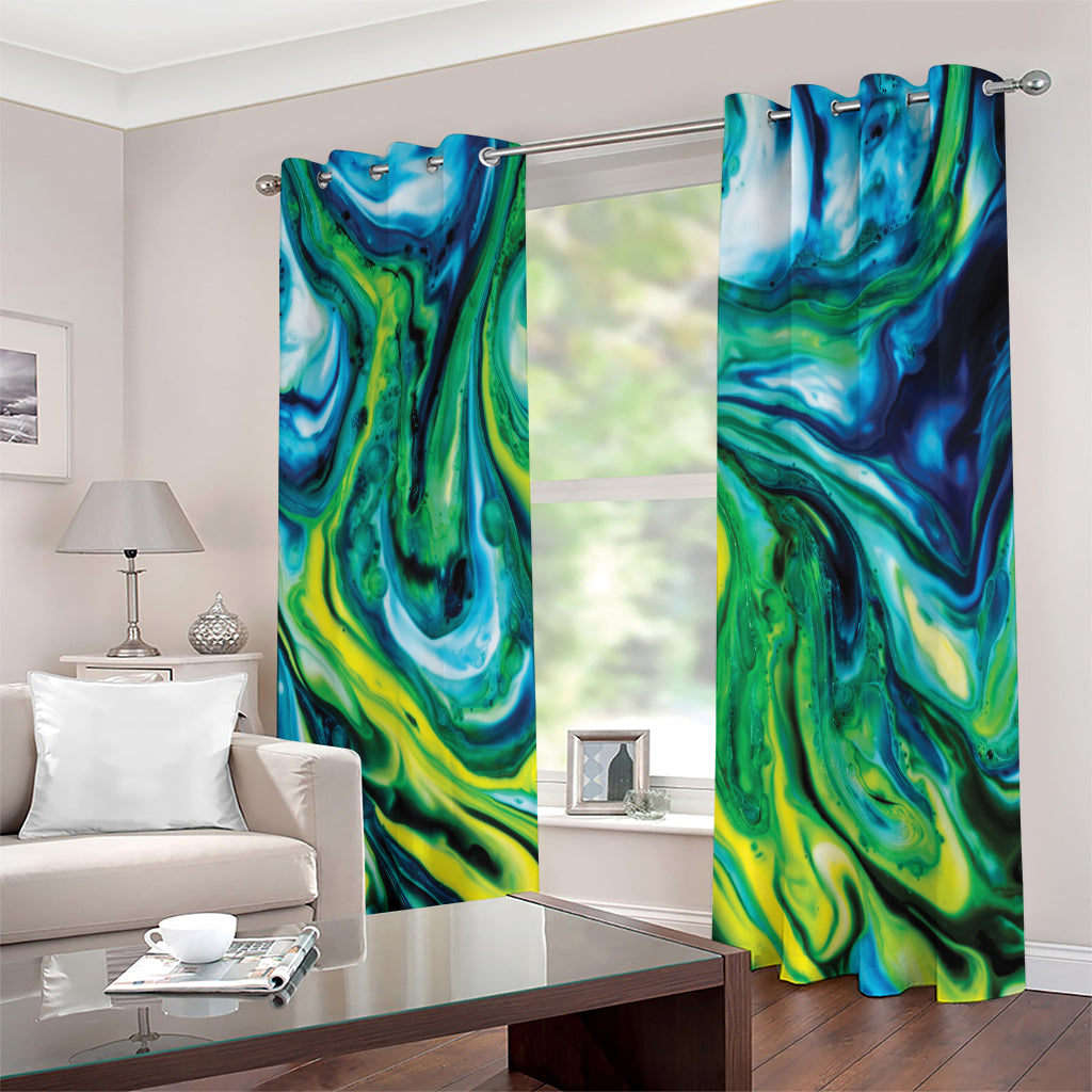 Blue And Green Acid Melt Print Extra Wide Grommet Curtains