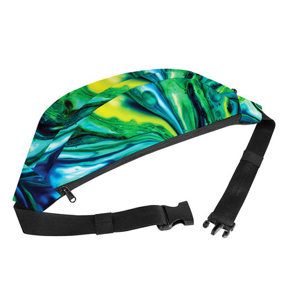 Blue And Green Acid Melt Print Fanny Pack