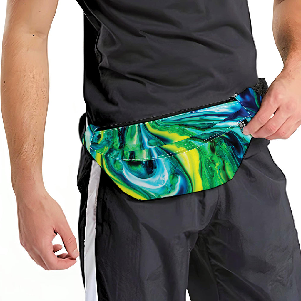 Blue And Green Acid Melt Print Fanny Pack