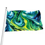 Blue And Green Acid Melt Print Flag