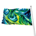 Blue And Green Acid Melt Print Flag