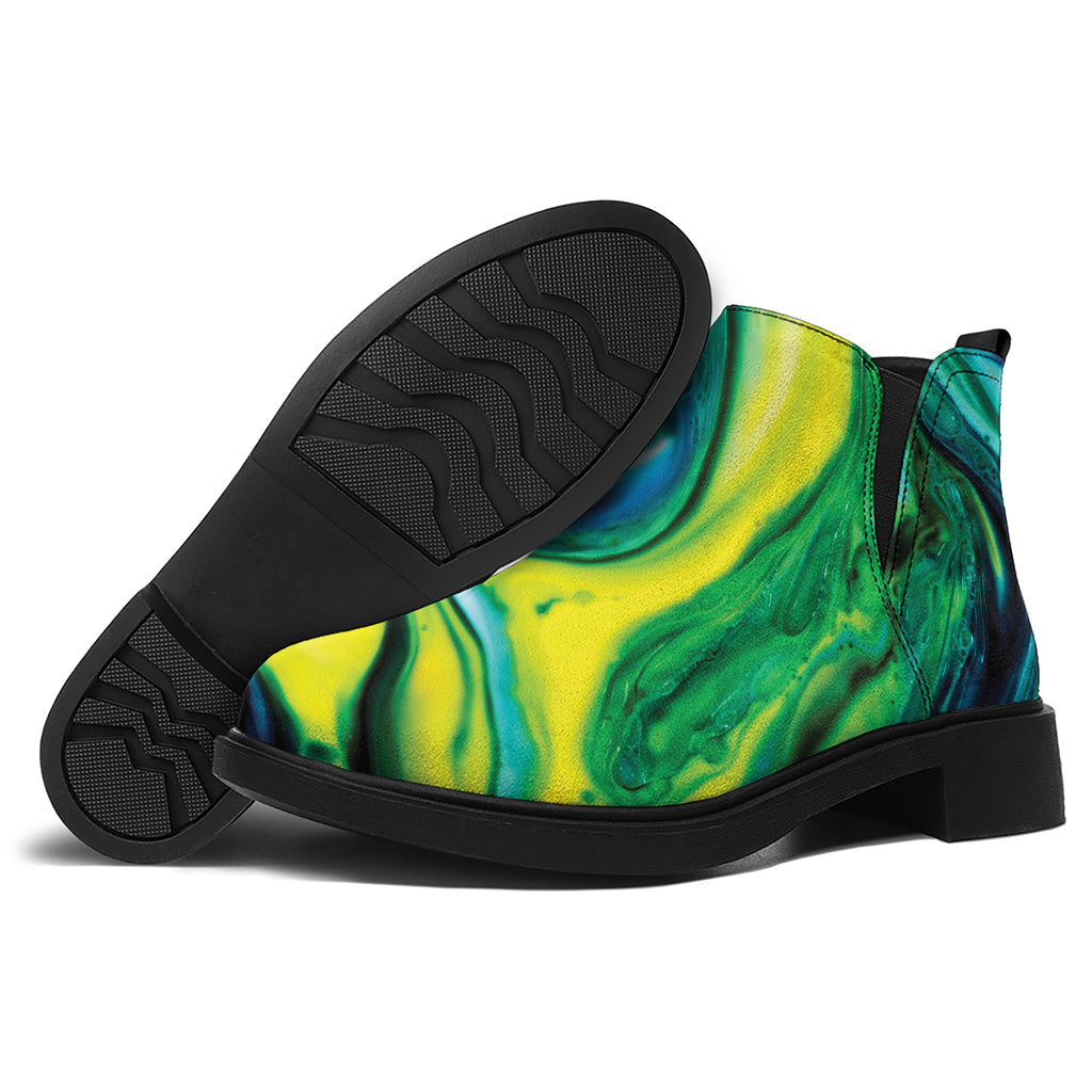 Blue And Green Acid Melt Print Flat Ankle Boots