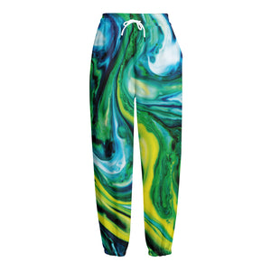 Blue And Green Acid Melt Print Fleece Lined Knit Pants