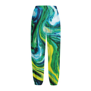 Blue And Green Acid Melt Print Fleece Lined Knit Pants