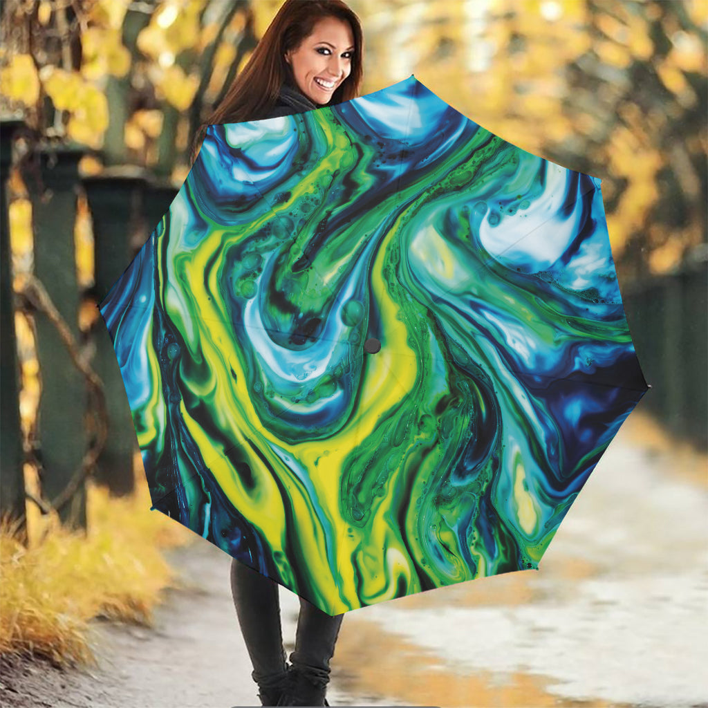 Blue And Green Acid Melt Print Foldable Umbrella