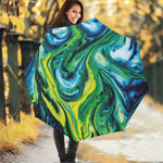 Blue And Green Acid Melt Print Foldable Umbrella