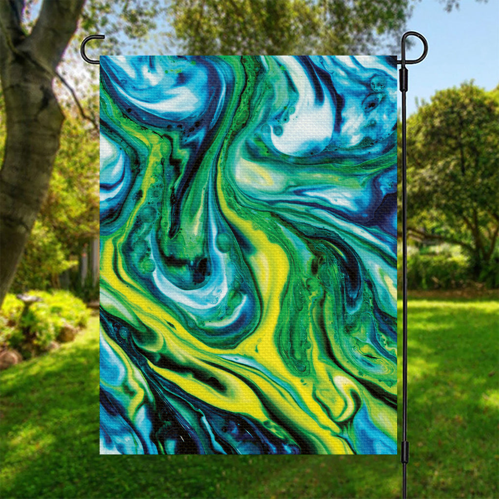 Blue And Green Acid Melt Print Garden Flag