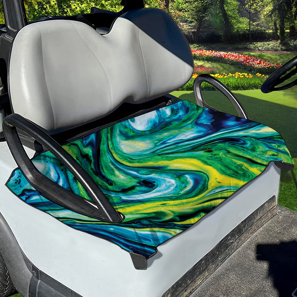 Blue And Green Acid Melt Print Golf Cart Seat Cover