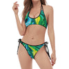 Blue And Green Acid Melt Print Halter Scoop Tie Side Bikini