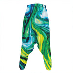 Blue And Green Acid Melt Print Hammer Pants