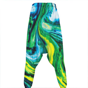 Blue And Green Acid Melt Print Hammer Pants