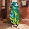 Blue And Green Acid Melt Print Harem Pants