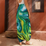 Blue And Green Acid Melt Print Harem Pants