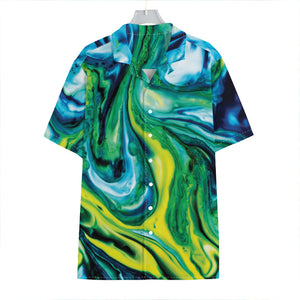 Blue And Green Acid Melt Print Hawaiian Shirt