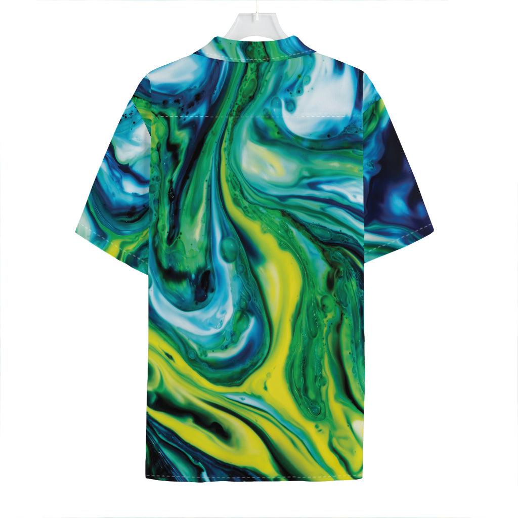 Blue And Green Acid Melt Print Hawaiian Shirt