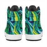 Blue And Green Acid Melt Print High Top Leather Sneakers