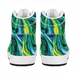 Blue And Green Acid Melt Print High Top Leather Sneakers