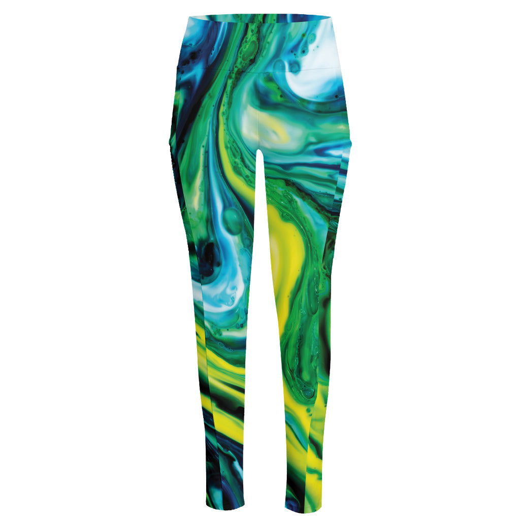 Blue And Green Acid Melt Print High-Waisted Pocket Leggings