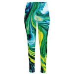 Blue And Green Acid Melt Print High-Waisted Pocket Leggings