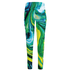 Blue And Green Acid Melt Print High-Waisted Pocket Leggings