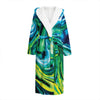 Blue And Green Acid Melt Print Hooded Bathrobe