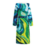 Blue And Green Acid Melt Print Hooded Bathrobe