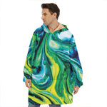 Blue And Green Acid Melt Print Hoodie Blanket