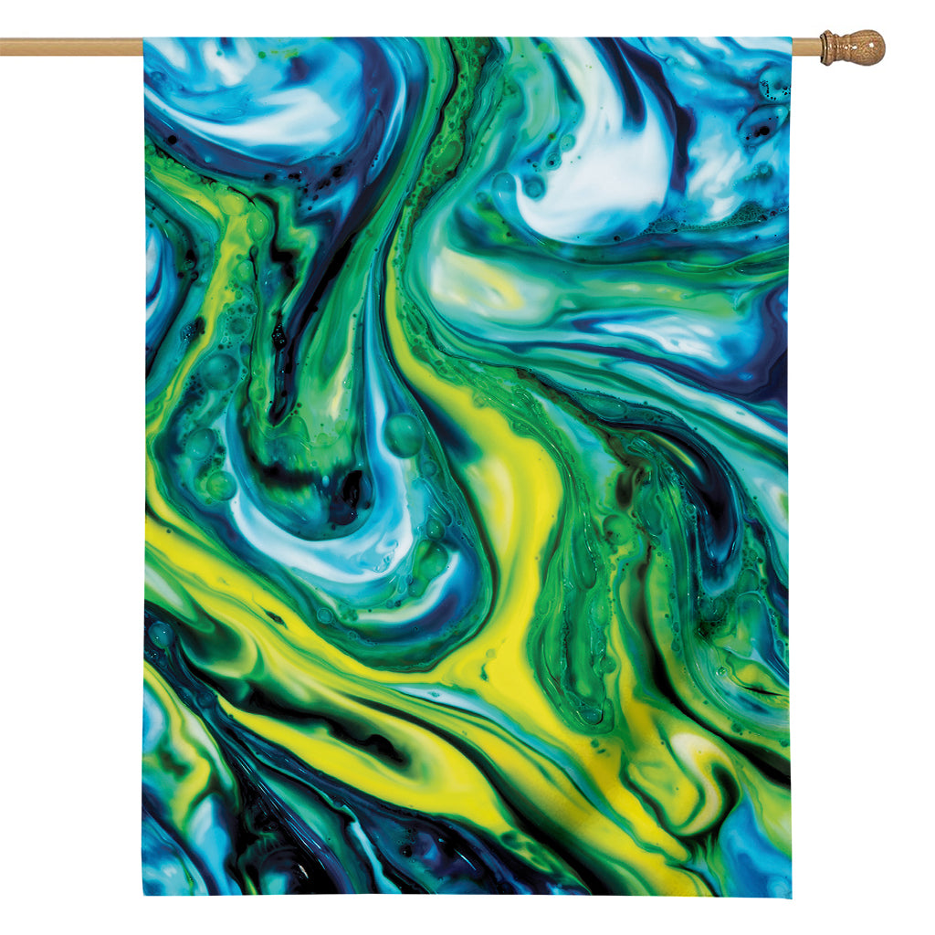 Blue And Green Acid Melt Print House Flag