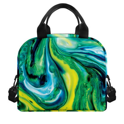 Blue And Green Acid Melt Print Insulated Lunch Bag