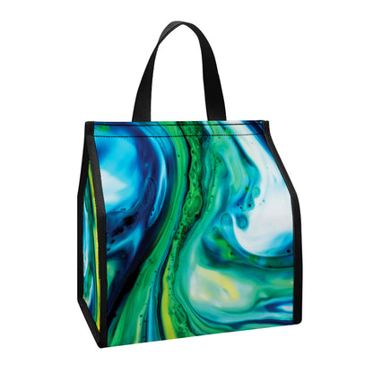 Blue And Green Acid Melt Print Insulated Lunch Tote
