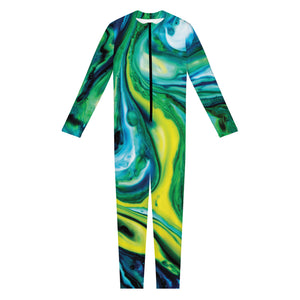 Blue And Green Acid Melt Print Jumpsuit